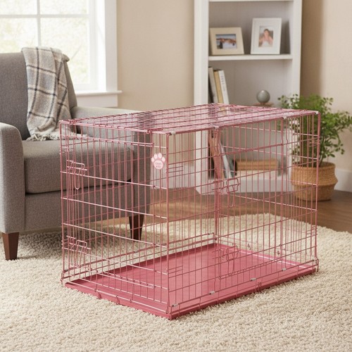 Dog crate inch pink metal - dog,