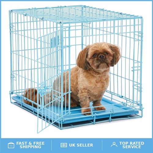 61cm blue folding dog crate - dog,