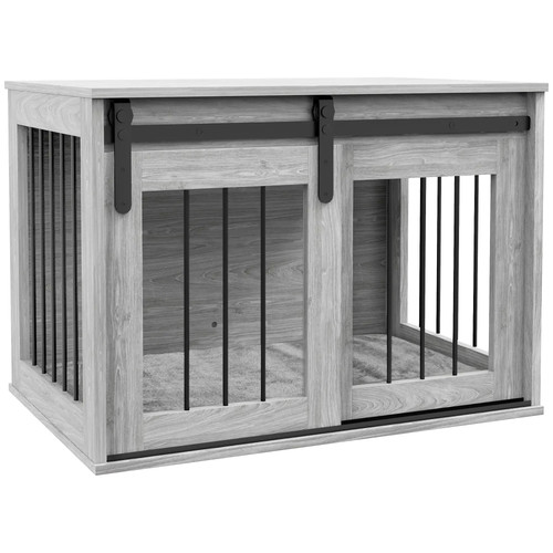 Grey wood effect dog crate - wood,
